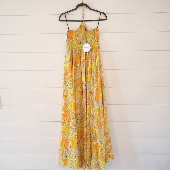 S/W/F Halterneck Poolside Yellow Maxi Dress Size Small - Picture 2 of 12
